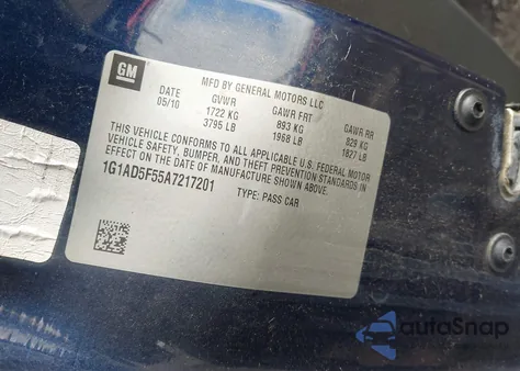 2010 Chevrolet Cobalt Lt from USA, damaged, VIN 1G1AD5F55A7217201